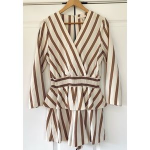 Maje Romper Leni Striped Peplum Ivory Long Sleeve One Piece Party Luxury Size 40